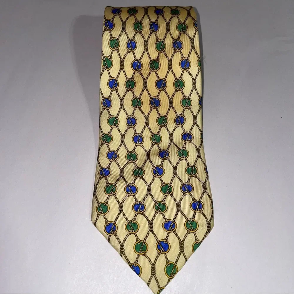 Burberry Vintage Mens Silk Necktie Equestrian Rope Print Career Formal Luxury
